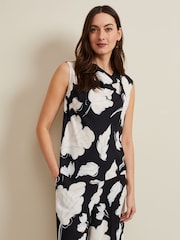 Phase Eight Blue Noelle Leaf Print Cowl Neck Top - Image 1 of 8