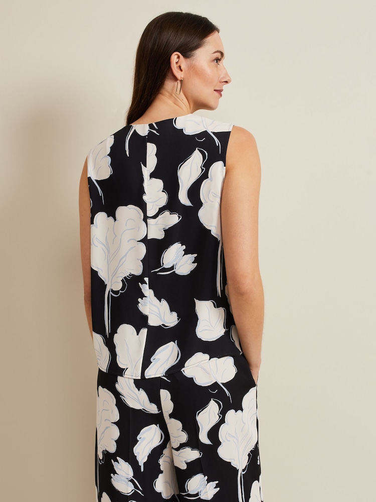 Phase Eight Blue Noelle Leaf Print Cowl Neck Top - Image 2 of 8