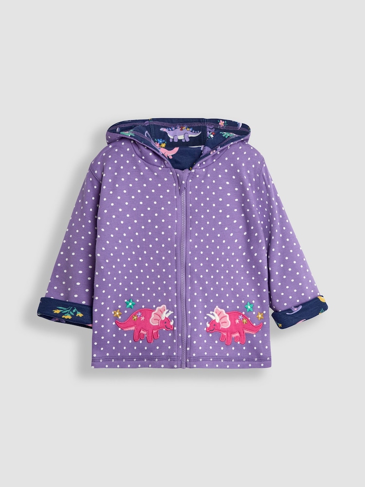 JoJo Maman Bébé Lilac Purple Dino Appliqué Reversible Hoodie - Image 2 of 8