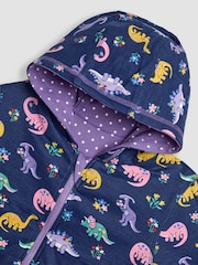 JoJo Maman Bébé Lilac Purple Dino Appliqué Reversible Hoodie - Image 6 of 8