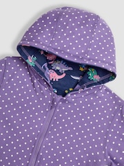 JoJo Maman Bébé Lilac Purple Dino Appliqué Reversible Hoodie - Image 7 of 8