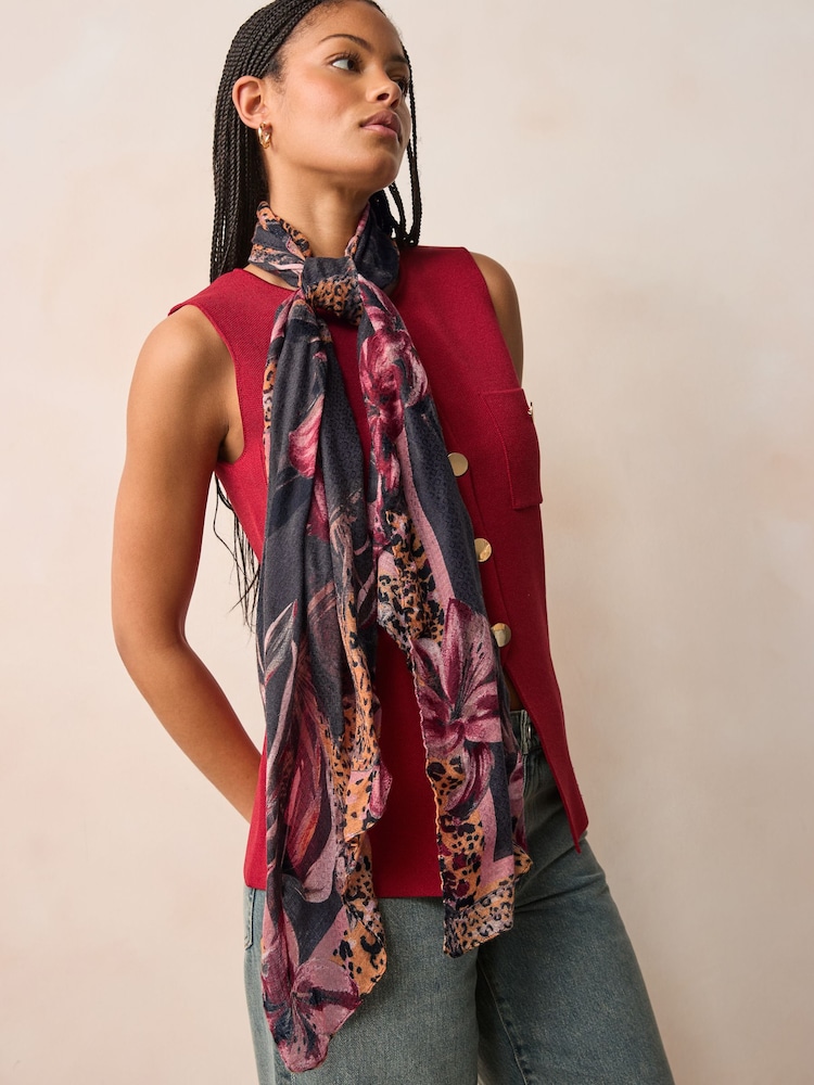 Scenic Floral Leopard Lightweight Scarf - Image 1 of 6