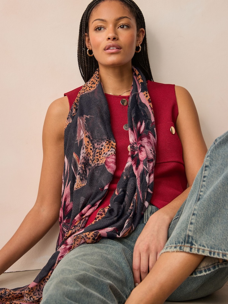 Scenic Floral Leopard Lightweight Scarf - Image 2 of 6