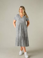 Live Unlimited Black Curve Ditsy Jersey Cap Sleeve Dress - Image 2 of 5