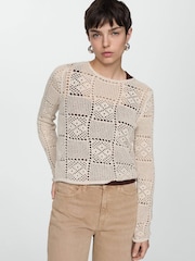 Mango Brown Crochet Sweater Openwork Details - Image 1 of 6