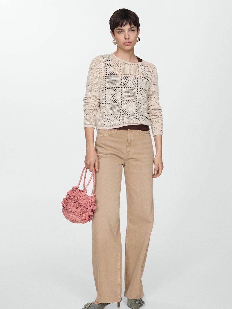 Mango Brown Crochet Sweater Openwork Details - Image 2 of 6