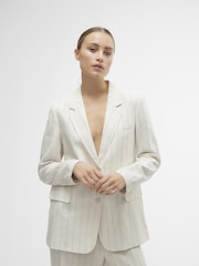VERO MODA Cream Relaxed Linen Blend Stripe Blazer - Image 1 of 5