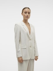 VERO MODA Cream Relaxed Linen Blend Stripe Blazer - Image 2 of 5