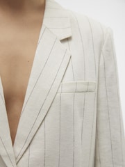 VERO MODA Cream Relaxed Linen Blend Stripe Blazer - Image 4 of 5