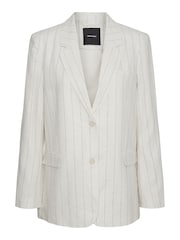 VERO MODA Cream Relaxed Linen Blend Stripe Blazer - Image 5 of 5