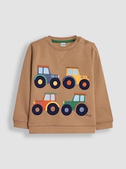 JoJo Maman Bébé Mocha Brown Tractor Appliqué Sweatshirt - Image 1 of 3