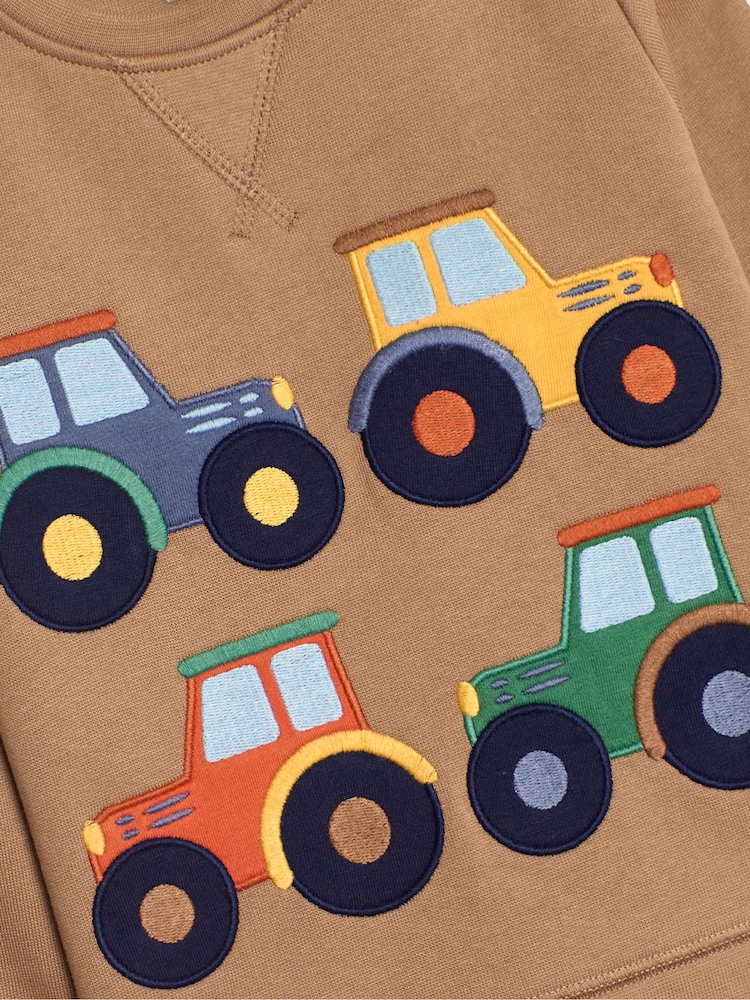 JoJo Maman Bébé Mocha Brown Tractor Appliqué Sweatshirt - Image 3 of 3
