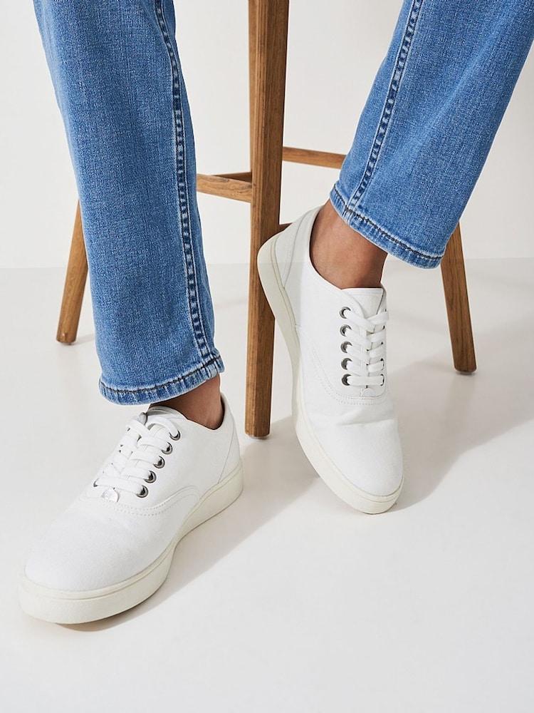 Crew Clothing White Lace Up Canvas Trainers - Image 1 of 1