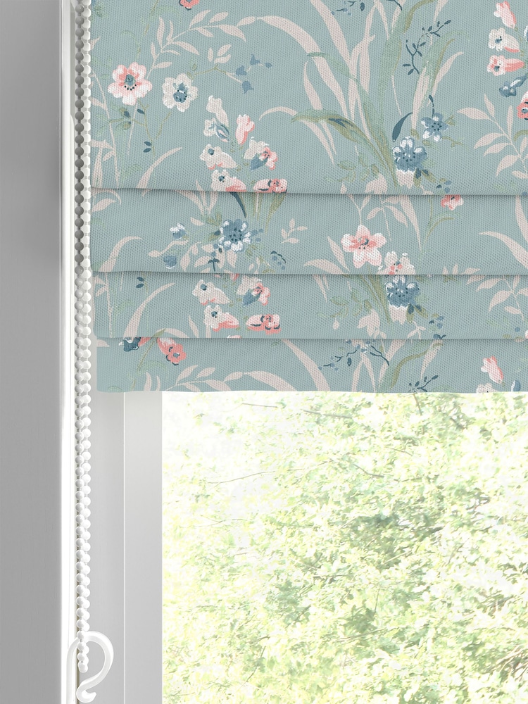 Laura Ashley Dark Duck Egg Blue Mosedale Posy Made to Measure 100% Cotton Roman Blinds - Image 2 of 6