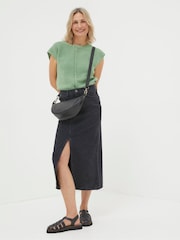 FatFace Ava Black Denim Midi Skirt - Image 1 of 6