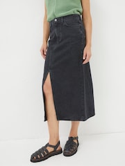FatFace Ava Black Denim Midi Skirt - Image 2 of 6