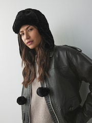 Black Faux Fur Trapper Hat - Image 1 of 5