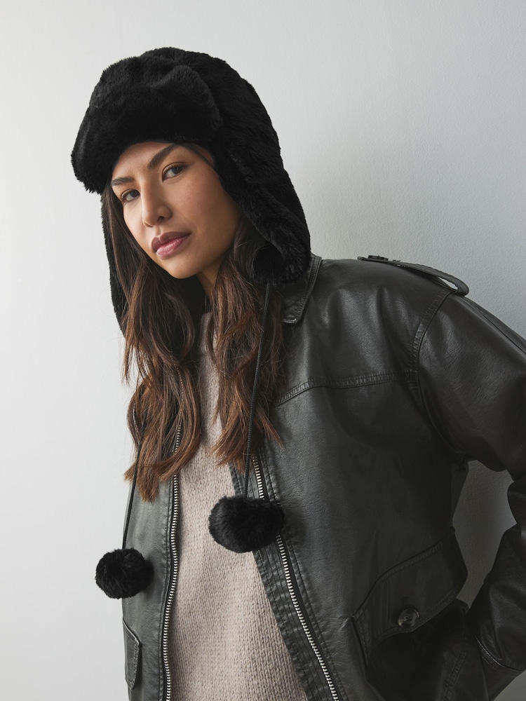 Black Faux Fur Trapper Hat - Image 1 of 5