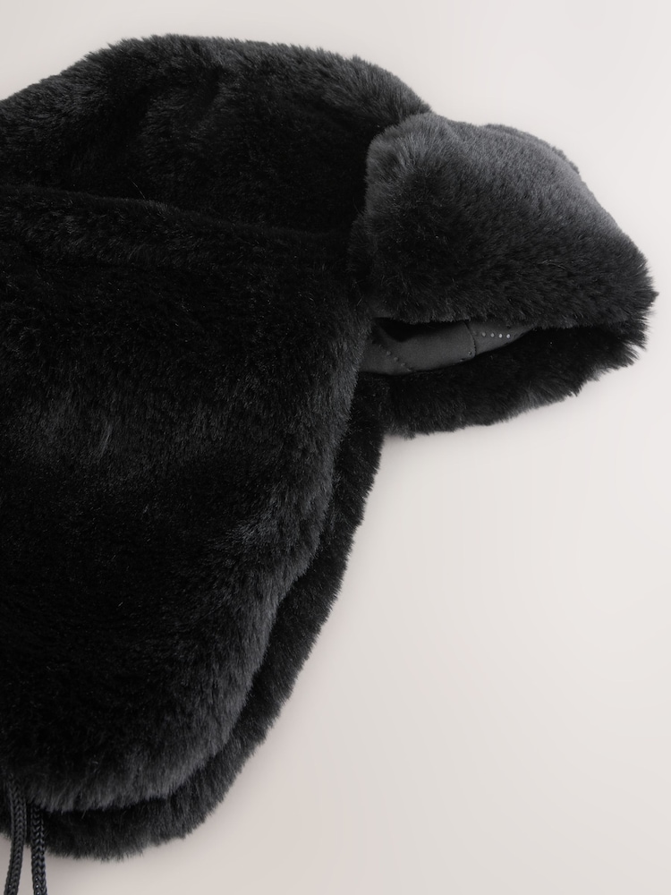 Black Faux Fur Trapper Hat - Image 5 of 5