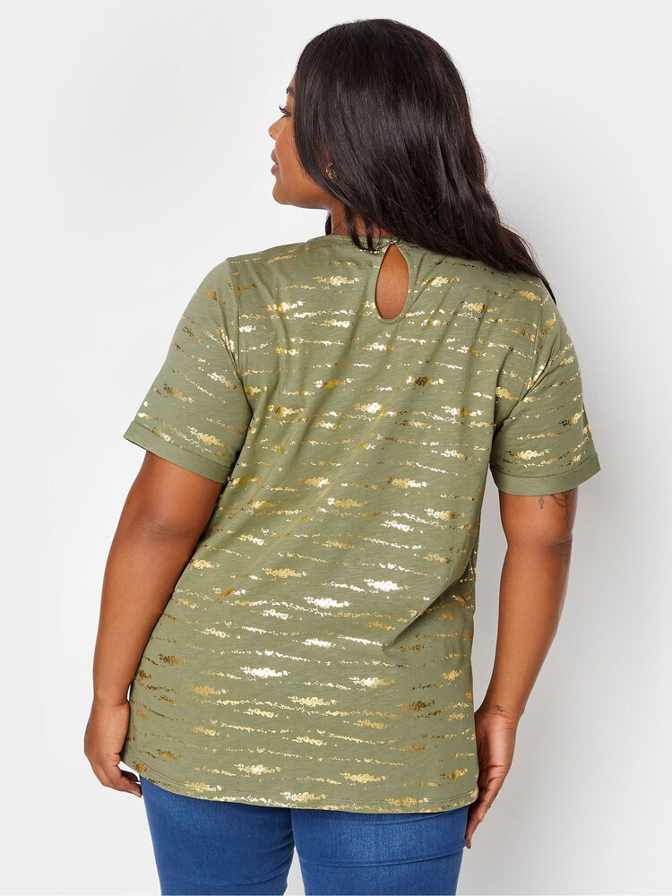 Yours Curve Green 100% Cotton Foil Print Top - Image 2 of 4 Yours Curve Green 100% Cotton Foil Print Top - Image 2 of 4