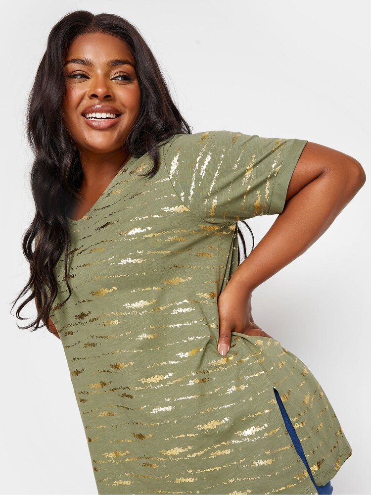 Yours Curve Green 100% Cotton Foil Print Top - Image 4 of 4 Yours Curve Green 100% Cotton Foil Print Top - Image 4 of 4