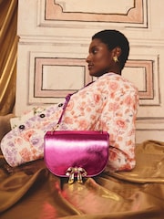Cath Kidston Pink Metallic Bow Saddle Cross-Body Bag - Image 2 of 11