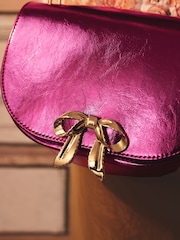 Cath Kidston Pink Metallic Bow Saddle Cross-Body Bag - Image 3 of 11