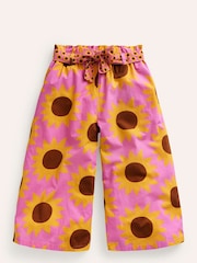 Boden Pink 100% Cotton Sunflower Printed Wide Leg Trousers - Image 1 of 3