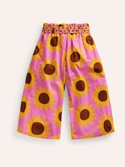 Boden Pink 100% Cotton Sunflower Printed Wide Leg Trousers - Image 2 of 3