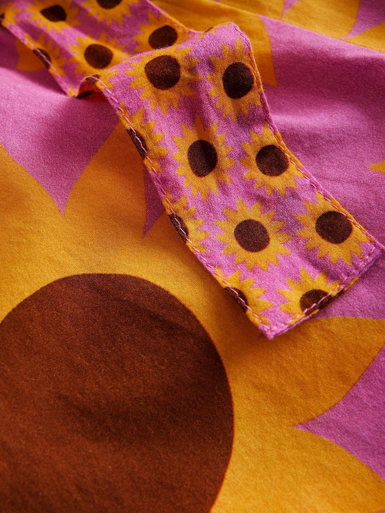 Boden Pink 100% Cotton Sunflower Printed Wide Leg Trousers - Image 3 of 3