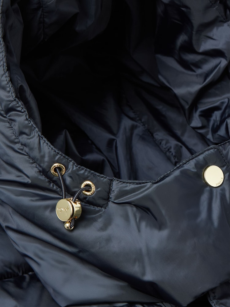 Joules Navy Blue Showerproof Longline Padded Coat With Hood - Image 5 of 5
