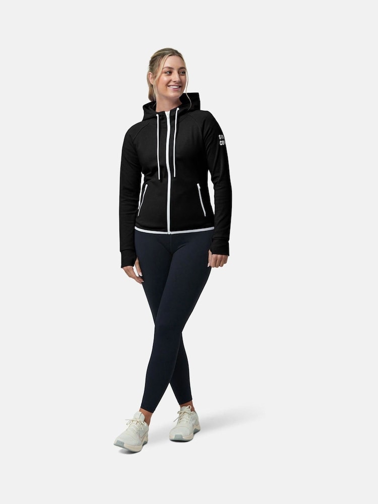Gym + Coffee Black Chill Zip Womens Hoodie - Image 1 of 5