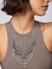 Aela Silver Tone Tassel Bead Collar Chain - Image 1 of 3