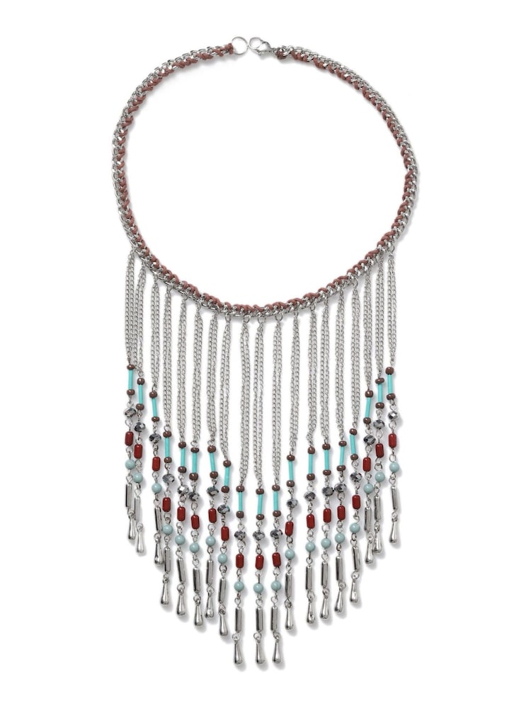 Aela Silver Tone Tassel Bead Collar Chain - Image 2 of 3