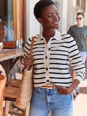Boden Cream Maggie V-Neck Linen Cardigan - Image 1 of 6