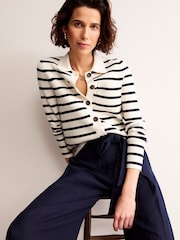 Boden Cream Maggie V-Neck Linen Cardigan - Image 2 of 6