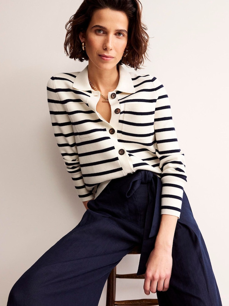 Boden Cream Maggie V-Neck Linen Cardigan - Image 2 of 6