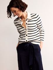 Boden Cream Maggie V-Neck Linen Cardigan - Image 4 of 6