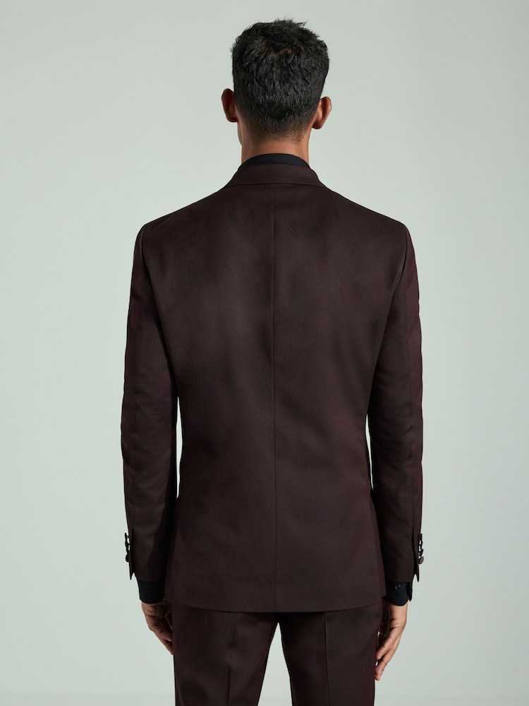 Burgundy Red Tailored Fit Trimmed Satin Edge Tuxedo Suit Jacket - Image 3 of 10