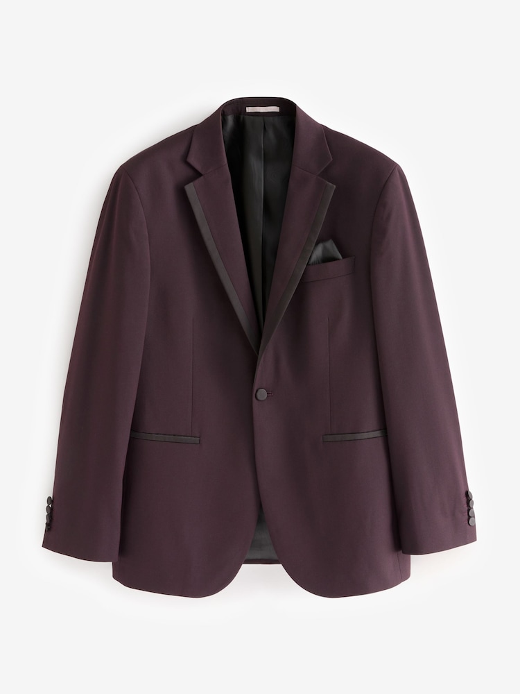 Burgundy Red Tailored Fit Trimmed Satin Edge Tuxedo Suit Jacket - Image 5 of 10