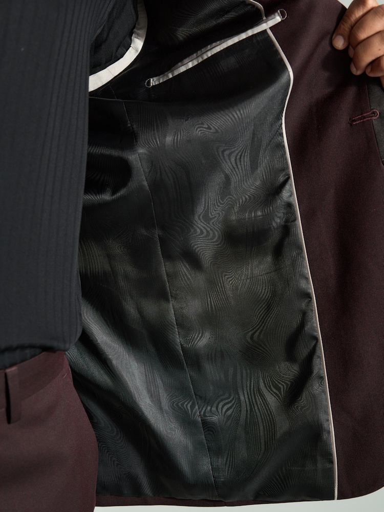 Burgundy Red Tailored Fit Trimmed Satin Edge Tuxedo Suit Jacket - Image 6 of 10