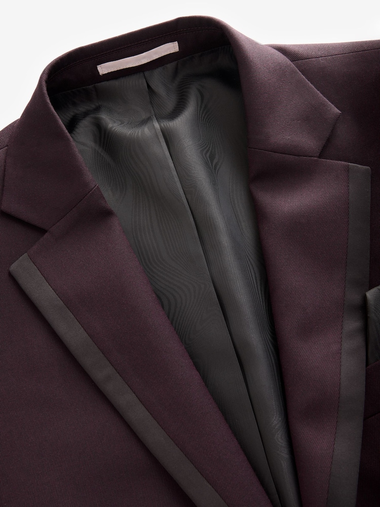 Burgundy Red Tailored Fit Trimmed Satin Edge Tuxedo Suit Jacket - Image 7 of 10
