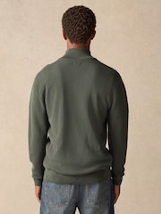 Green Texture Regular Fit 100% Cotton Premium Quarter Zip Jumper - Image 3 of 9