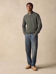 Green Texture Regular Fit 100% Cotton Premium Quarter Zip Jumper - Image 4 of 9