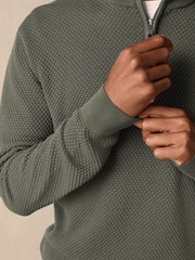 Green Texture Regular Fit 100% Cotton Premium Quarter Zip Jumper - Image 5 of 9
