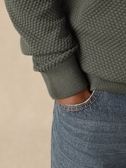 Green Texture Regular Fit 100% Cotton Premium Quarter Zip Jumper - Image 6 of 9