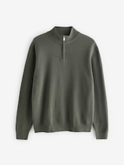 Green Texture Regular Fit 100% Cotton Premium Quarter Zip Jumper - Image 7 of 9