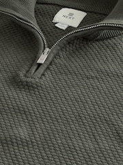 Green Texture Regular Fit 100% Cotton Premium Quarter Zip Jumper - Image 8 of 9