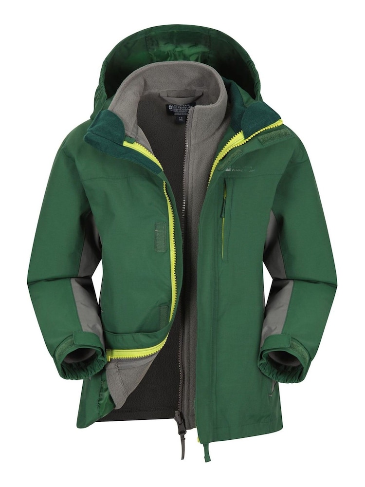 Mountain Warehouse Green Kids Cannonball 3 in 1 Waterproof Jacket - Image 1 of 5