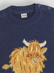 JoJo Maman Bébé Denim Highland Cow Jumper - Image 3 of 3